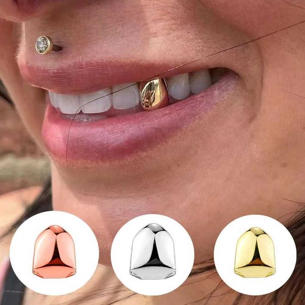 RACHELZ 2024 Hip Hop Small Single Teeth Grillz Classic 14K Gold Plated Teeth Cs For Men Women Jewelry Dental Grills W241227