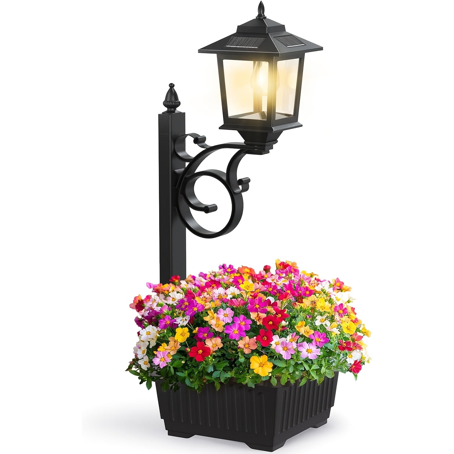 TEMU 1-4pcs Solar Post Light Outdoor - 2-in-1 Wall Mount Or Freestanding Planter With Flower Pot For Lawn, Garden, Patio & Front Yard Decor |