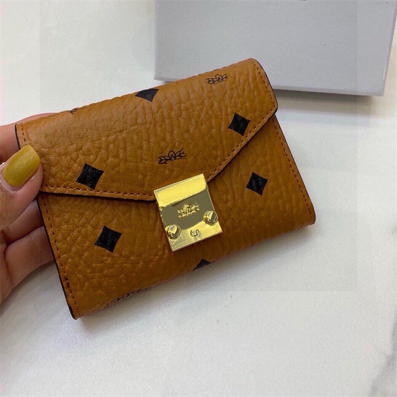 Womens Brown Cardholders Designer Wallets Cow Leather Pvc Card Holders Three Fold Wallet Female Purses High Quality Billfold Fashion Moneybag