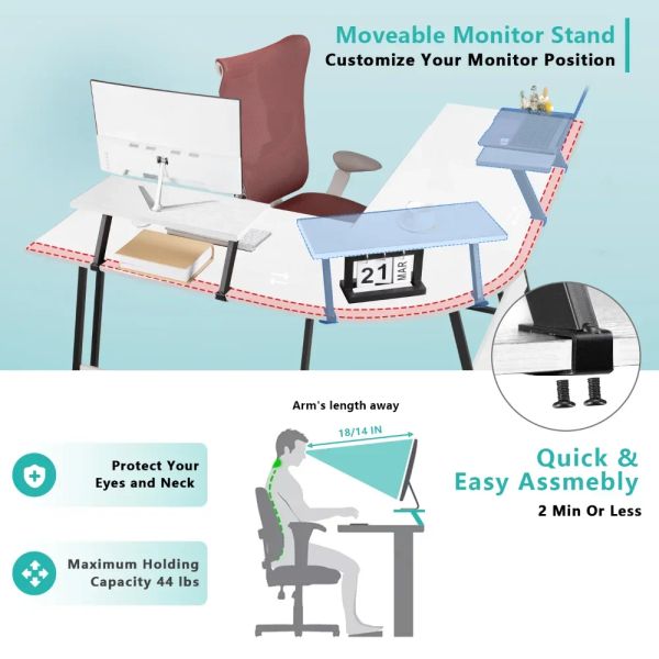 Home Office Writing Desk Modern L-Shape Computer Desk, White
