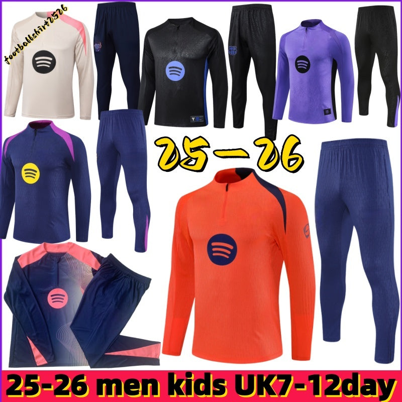 25 26 Barcalona TracksuitLAMINE YAMAL PEDRI GAVI LEWANDOWSKI FERRAN 24 25 2026 new Barcelone Half Zip Tracksuit Mens Kids KITS Long sleeves training
