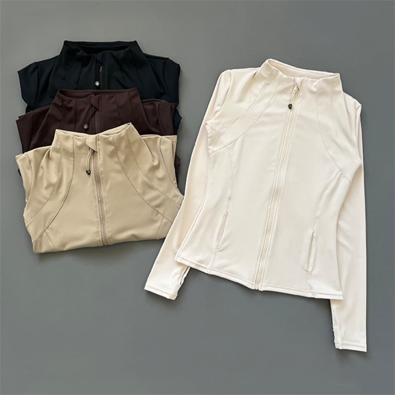 Quick Dry Stand Up Collar Fitness Jacket For Women SlimFit Zipper Yoga Wear Long Sleeve Breathable Running Sports Cycling Top 241121