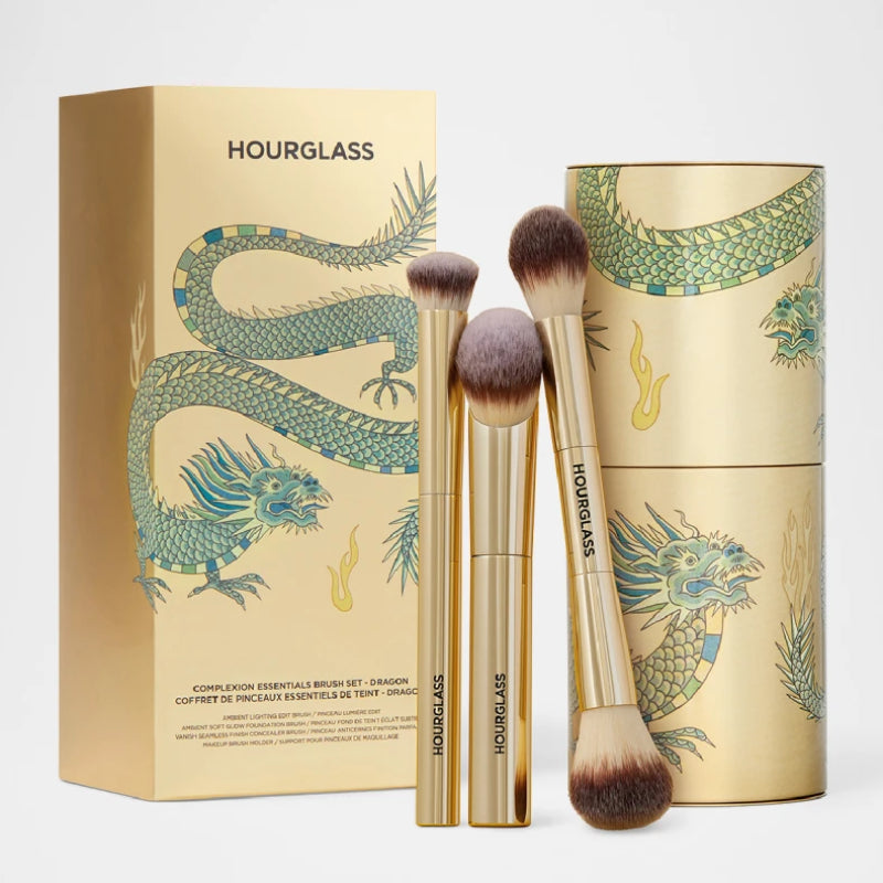Hourglass Complexion Essentials Makeup Brush Set Gold Dragon Foundation Concealer Highlight Blush Cosmetic Brush Set
