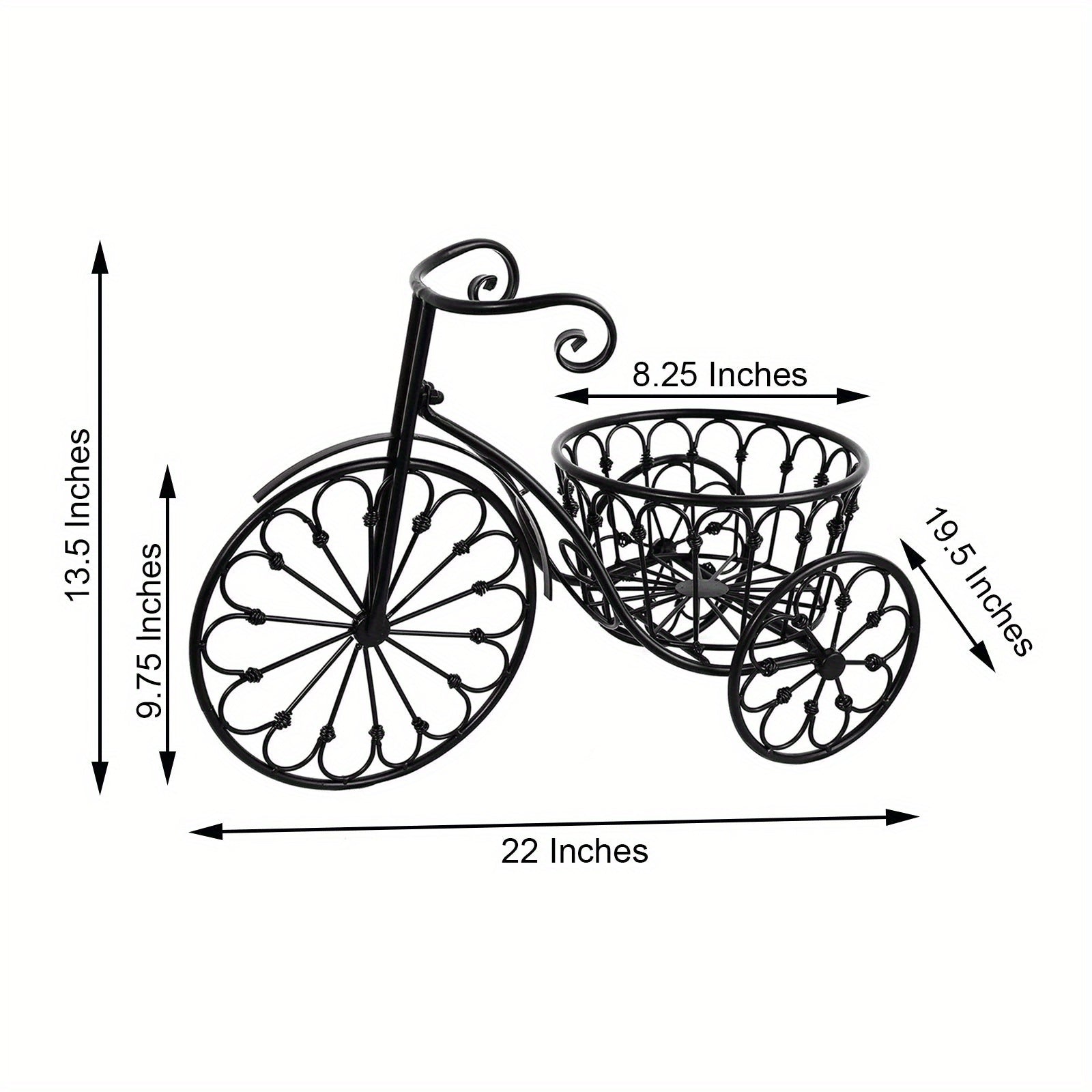 TEMU 2-inch Black Metal Bicycle Basket Planter - Indoor-outdoor Decorative Plant Holder With Sturdy Frame, Perfect For Halloween & Kitchen