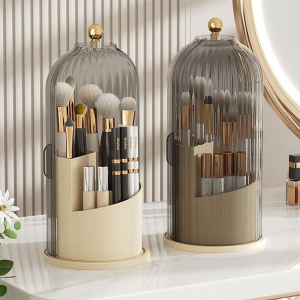 Storage Boxes 360° Rotating Cosmetic Box With Lid Transparent Plastics Organizer Eye Shadow Luxury Lipstick Makeup Brush Holder