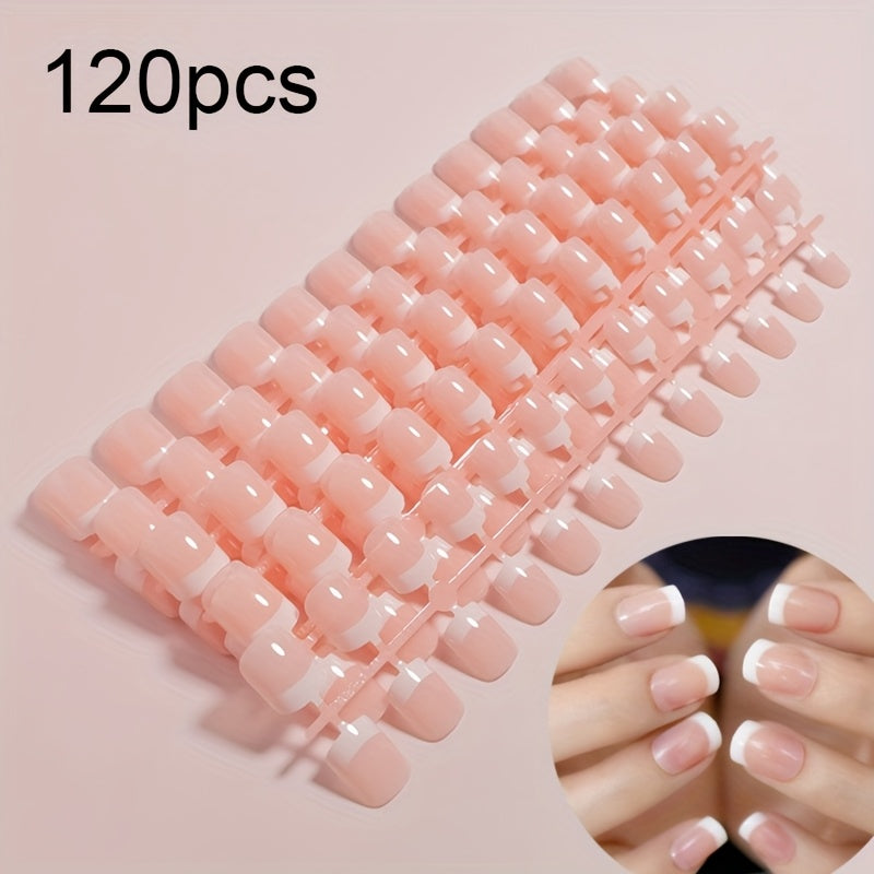 TEMU 120pcs Elegant French Short Nail Stamps - Glossy Nude Pink, Diy & , Square Shape, Glossy Finish, Nail | Elegant Nail Design | Glossy Finish