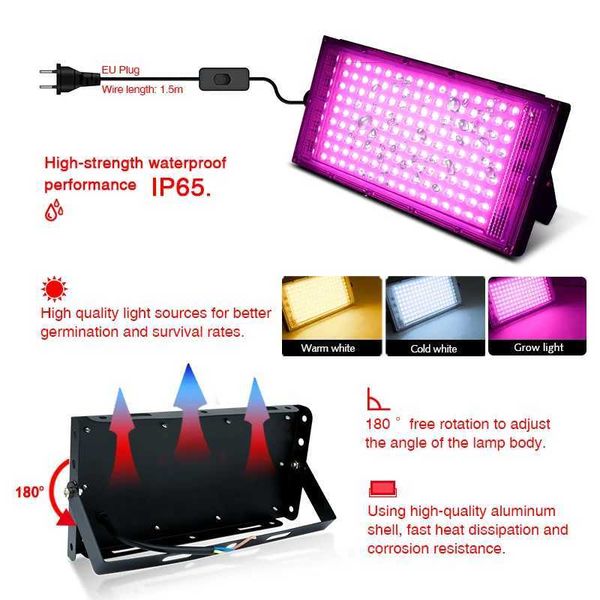 LED Growth Lamp for Plants Full Spectrum Plant Lamp 50W 100W AC 220V LED Growth Lamp Seed Greenhouse Growth Lamp M25019