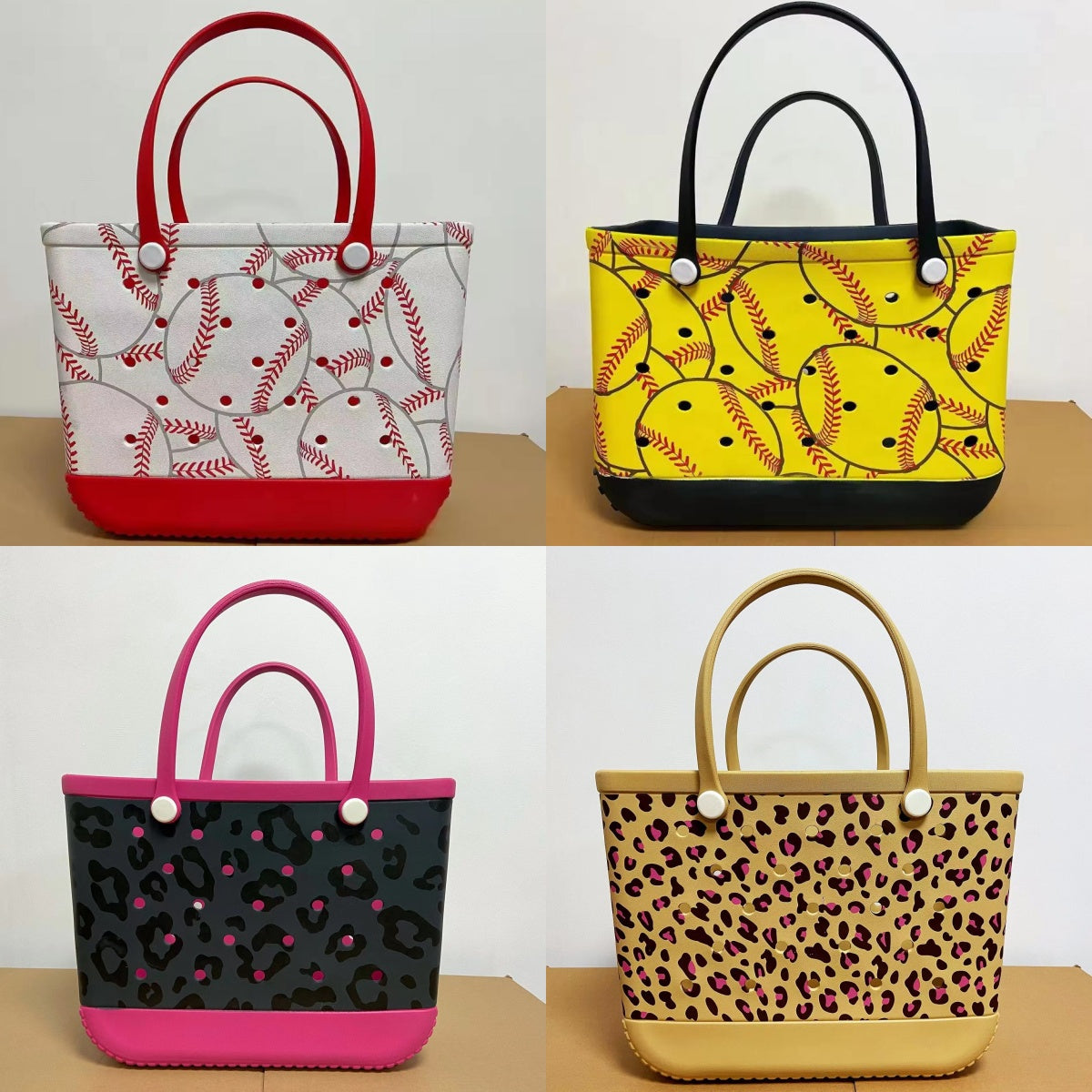 US STOCK Fashion Women Designer Bogs Bags XL Silicone summer Beach Custom Leopard Totes Yellow White Baseball Eva Plastic Rubber Beach Bags Outdoor