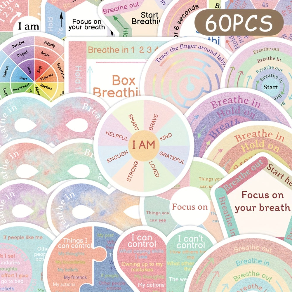 TEMU 60pcs Ywwbld Calming Sensory Stickers - Pvc Material, Colorful Aromatherapy & Relaxation Decals For Phones, Guitars, Skateboards, Journals -