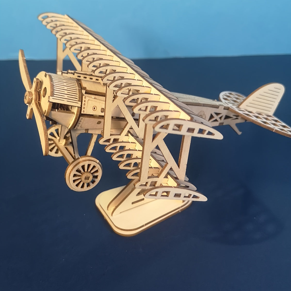 TEMU Intricate 3d Wooden Puzzle Bi-plane Model Kit - Handcrafted Diy Airplane Replica In Natural Wood, Ideal Christmas Gift & Creative Hobby