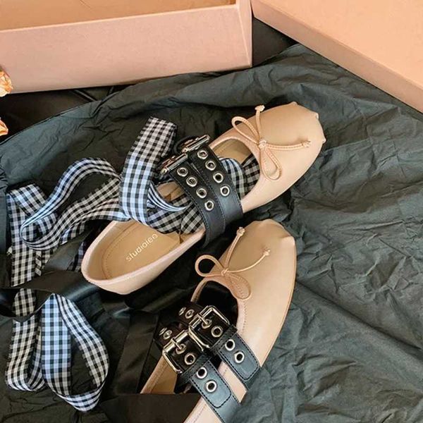 Flats Bow Ballet Dance Shoes Wen Shallow Sandals 2024 Walking Designer Autumn Lace Up New Shoes Fashion Dress Mujer ZapatosC241031