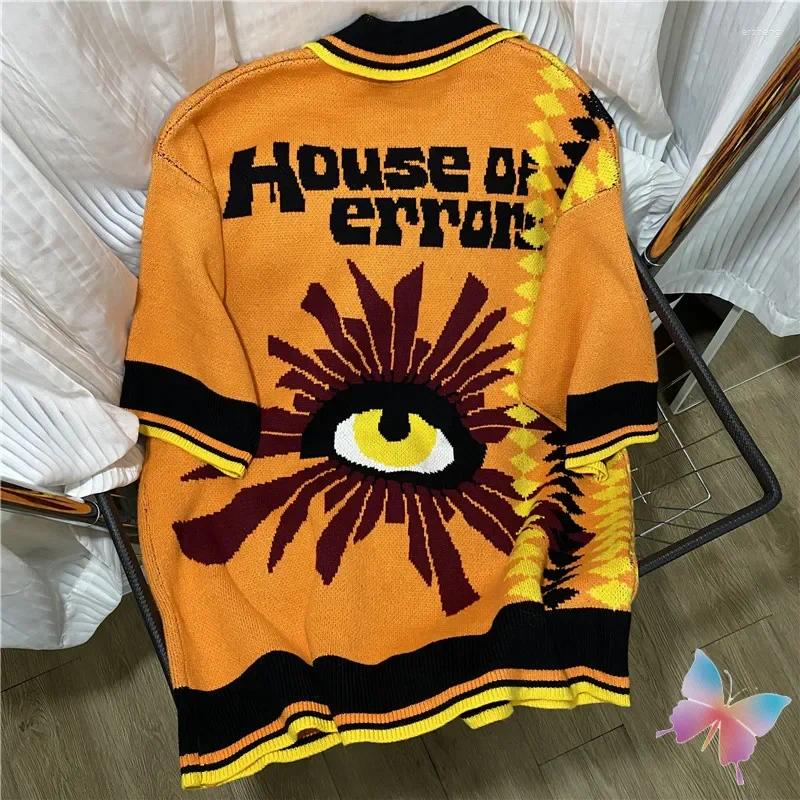 Men&#039;s Sweaters 24ss Winter Orange Jacquard Print House Of Errors Casual Street Men Women Knitted Pullover Polo Collar Short Sleeve Tee