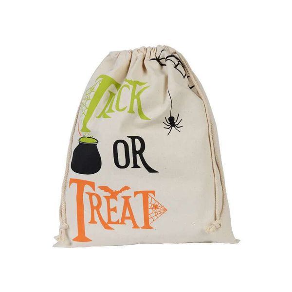 Trick Canvas Or Holloween Halloween 34Cm*42Cm Treat Pumpkin Spider Drawstring Gift Christmas Stocking Bags Free Shipping