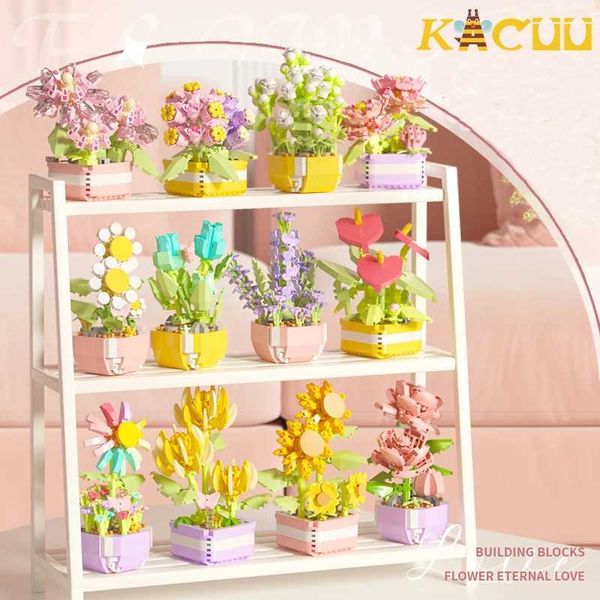 Blocks Blocks Permanent Bouquet Tulip Flower Building Block 3D Model Home Decoration Plants Potted Assembly Bricks Valentines Day Childrens