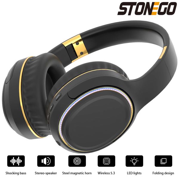STONEGO Foldable Over-Ear Bluetooth Headphones Wireless Sport Headset, Wired Option, Breathing Light, Ideal for PC Gaming and Music Earphone