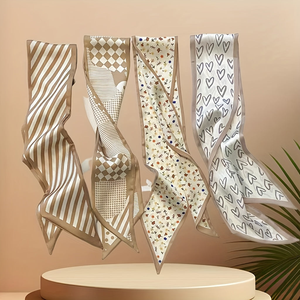 TEMU 4pcs Of Dress, Ladies Khaki Color Long Scarf, Striped Love Pattern Of Fashion Headband, Girls Clothing Package Decorative Accessories