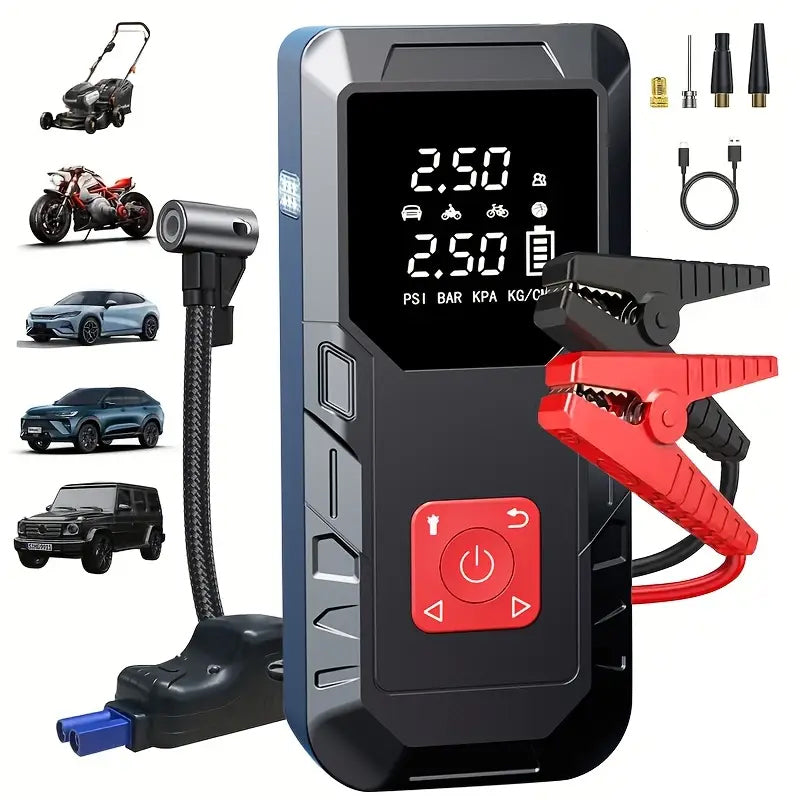 Car Battery Jump Starter & Air Compressor - Portable 4000A 12V Jumper Pack for Gasoline & Diesel Vehicles with Tire Inflator and LCD Display Screen