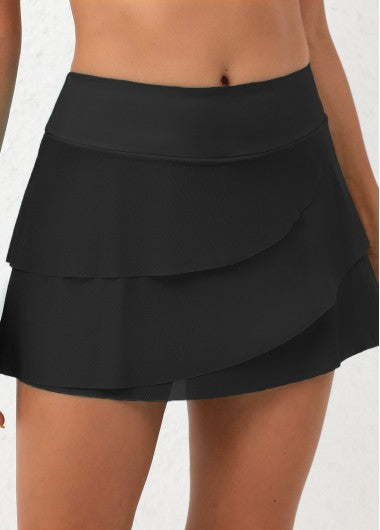 Modlily Black High Waisted Layered Swim Skirt - XXL
