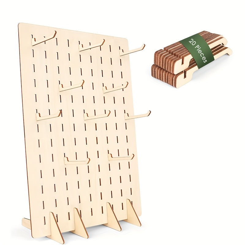 TEMU Portable Wooden Stand With 20 Compatible Wooden Pegs, Wooden Pegboard Holder For Retail Display, Necklace, Earring, Keychain, Jewelry Display,