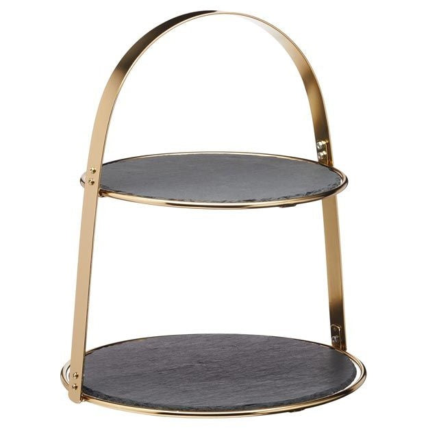Artesa Arch Frame Slate Serving Stand Brass