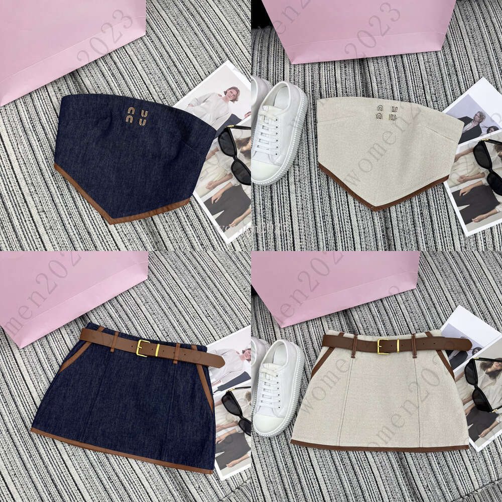 Women skirts suit designer Denim tube top two-piece brand woman dress set Women Fashion Letter embroidered denim skirt vacation casual skirts 2pcs D