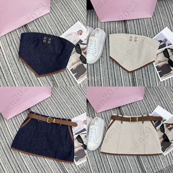 Women skirts suit designer Denim tube top two-piece brand woman dress set Women Fashion Letter embroidered denim skirt vacation casual skirt