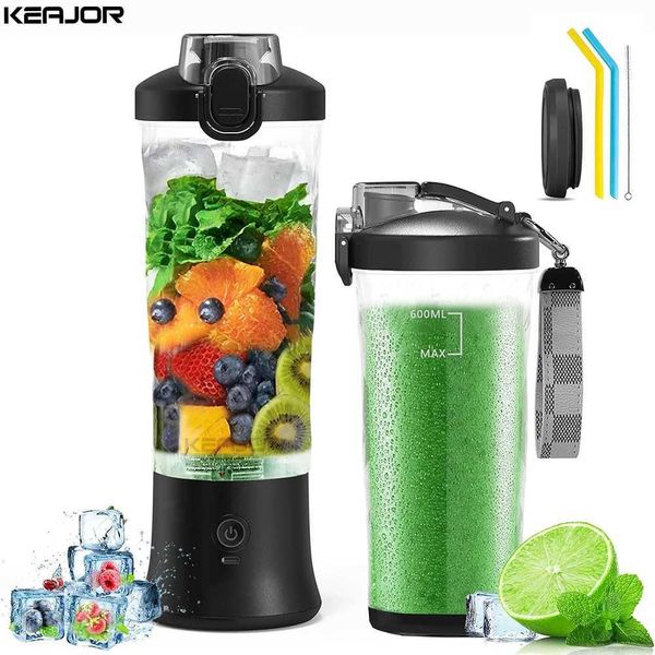 Portable Blender for Smoothie 600ml Mini Electric Juicer Fruit Mixers USB Rechargeable Smoothie Fresh Juice Blender PortableXJ241223