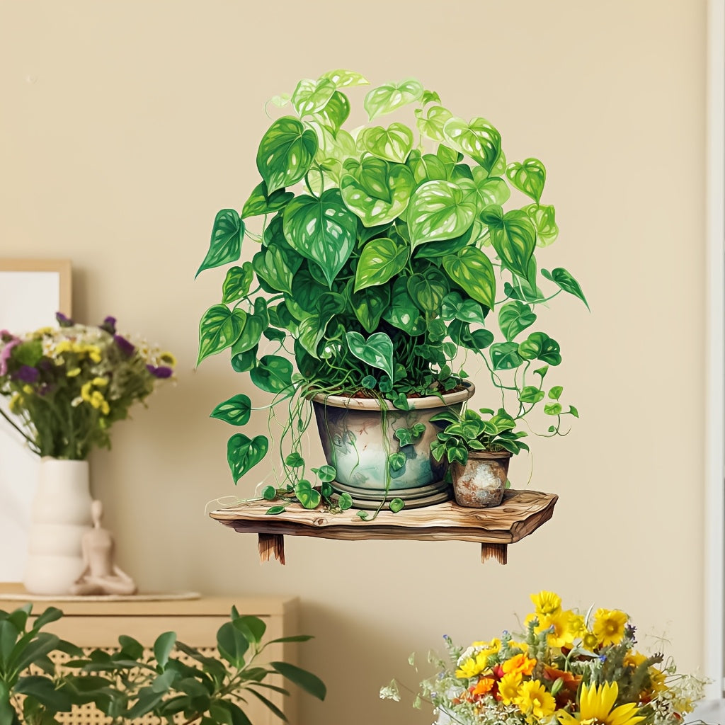 TEMU 1pc Lifelike Potted Plant Wall Decal - Vinyl, Reusable & Washable For Living Room, Bedroom, Or Study