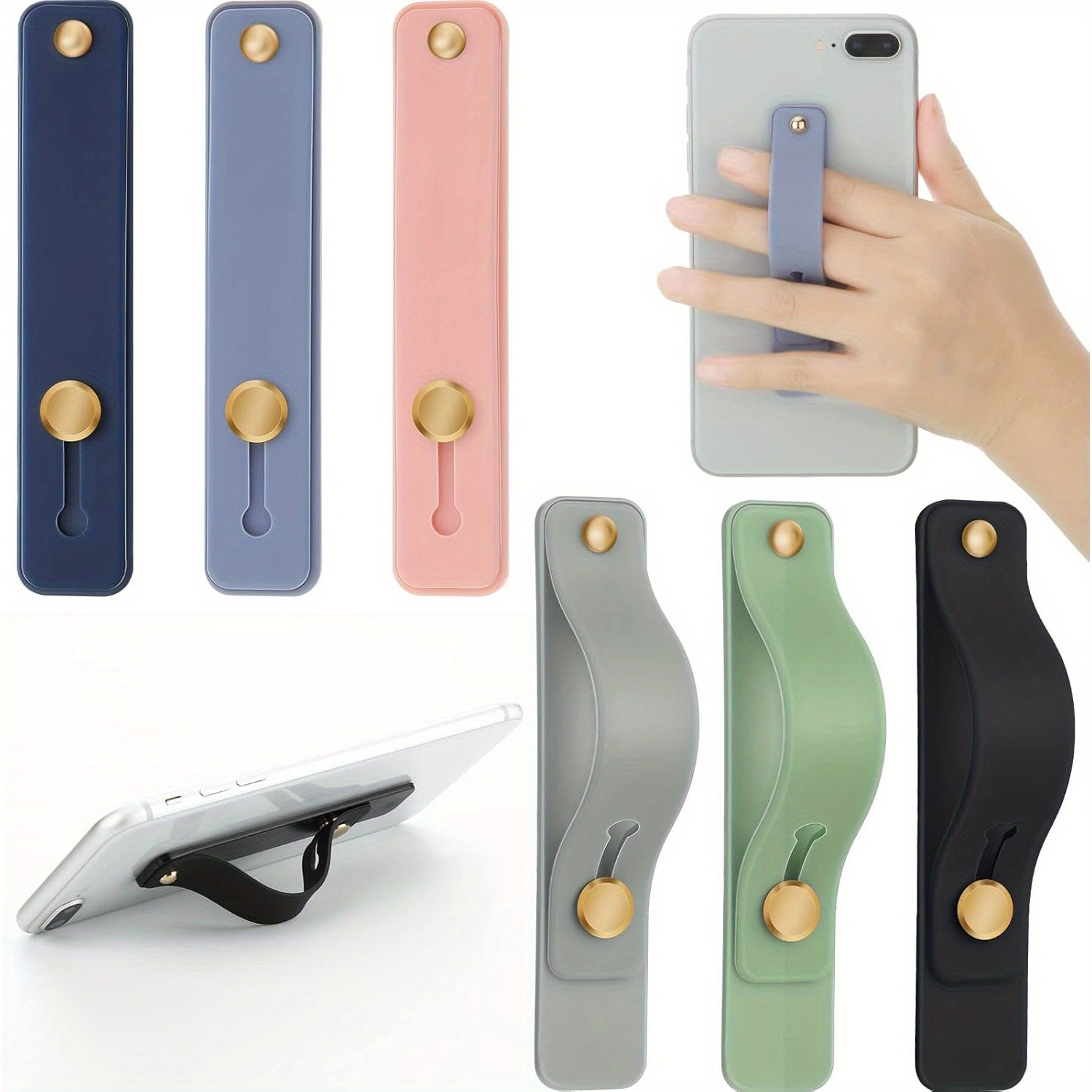 TEMU 6pcs Leather Phone Grip Holder With Retractable Finger Strap, Universal Smartphone Stand With Adjustable Finger Support For Most Smartphones,