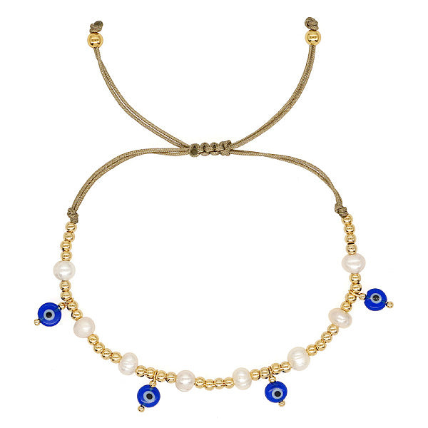 Handgefertigtes Herz-Charm-Armband aus Perlen und Glasperlen für Frauen mit einzigartigem flachen Augen-Design