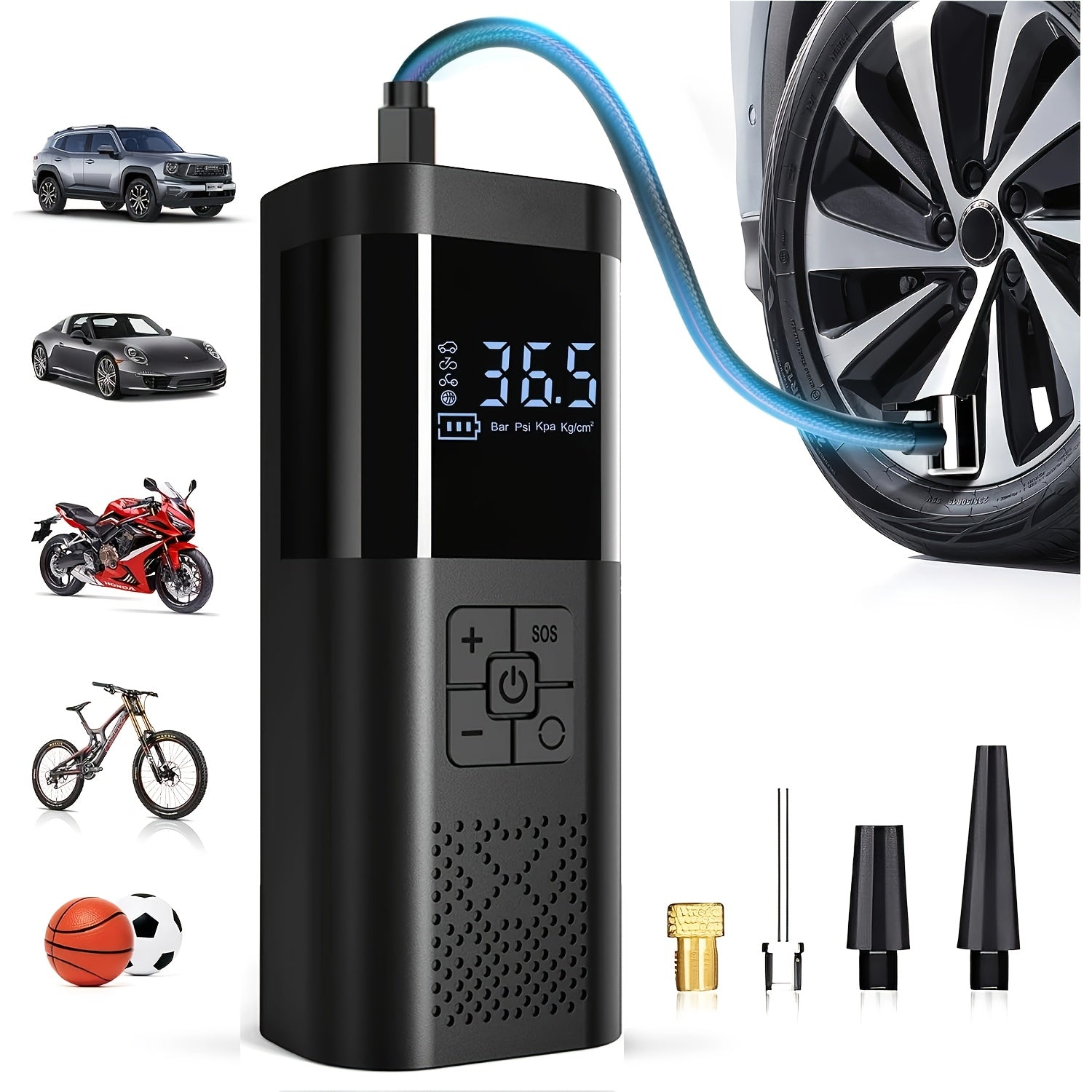 TEMU Tire Inflator Portable Air Compressor, 150psi Car Tire Pump With Tire Pressure Gauge, Led, 3x Quick One-button Intelligent Cordless Tire Pump