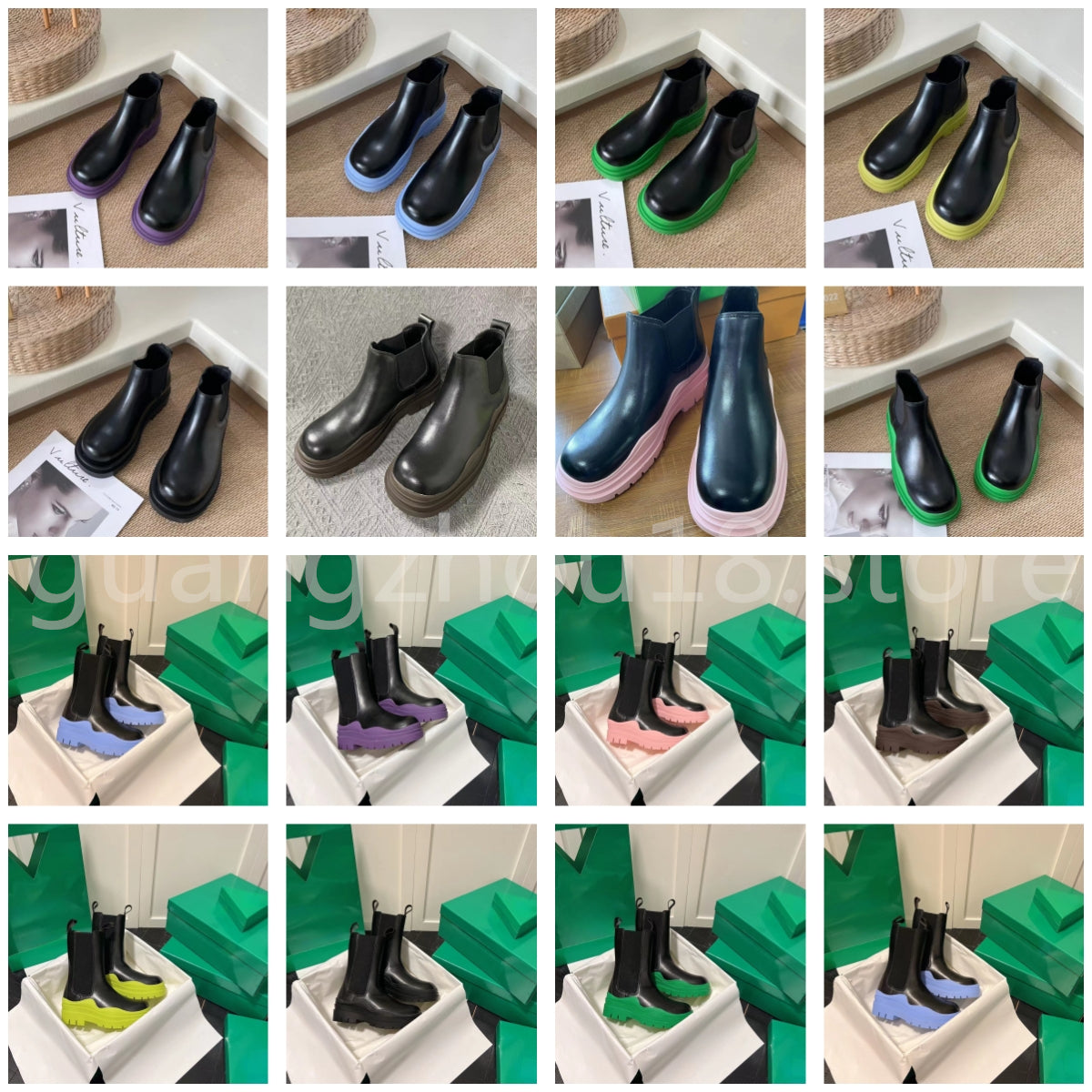 Fashion Designer Boots Raised Grain Color Matching Flange Ankle Round Toes Boot for Women