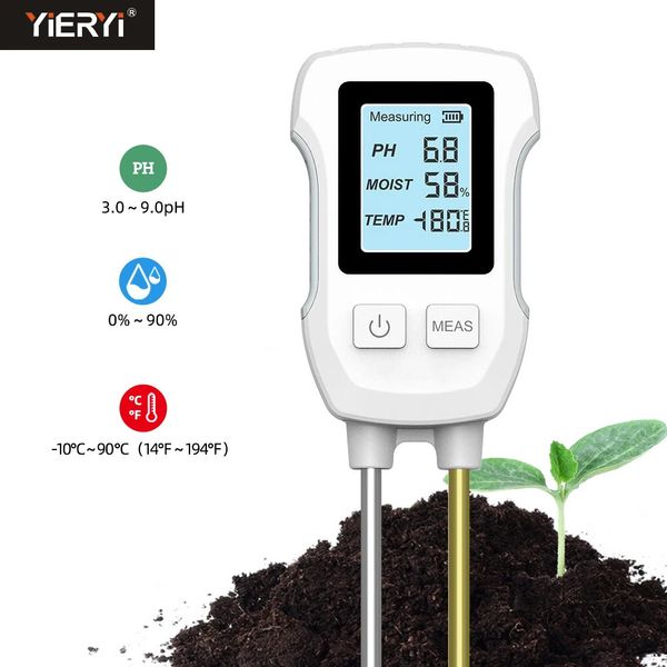 Digital LCD Soil Tester PH-Moisture-Temp 3.0-9 PH Meter Heat resistant Metal Sensor Humidity Monitor Used for Flower and Plant Horticulture