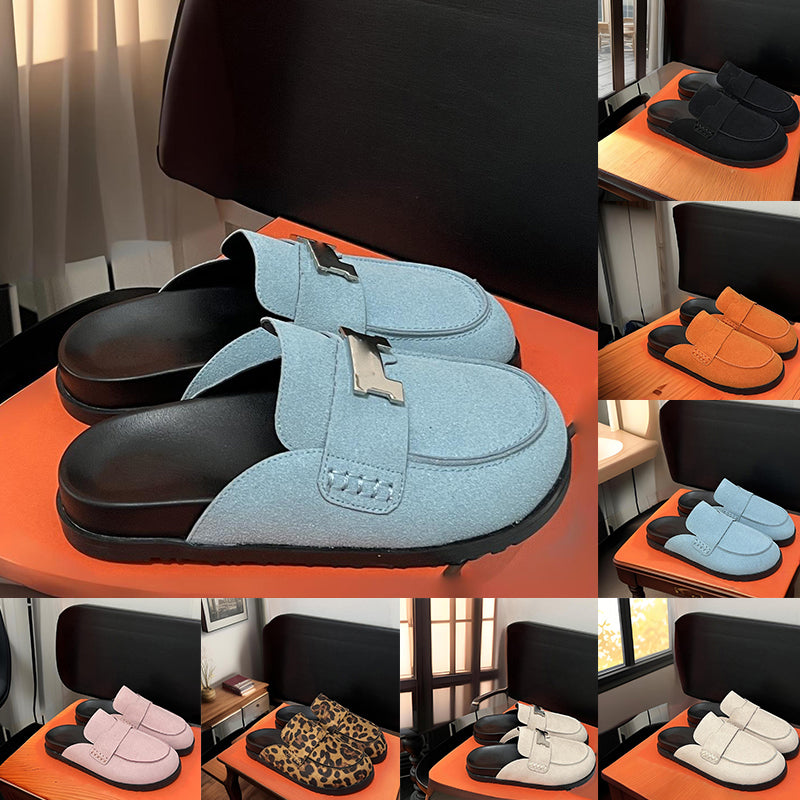 Go Mule Designer Sandals Flats Clogs Suede Leather Thick Sole Casual Shoes Slides For Womens Ladies Luxe Female Claquette Sandales Brown Black Fall