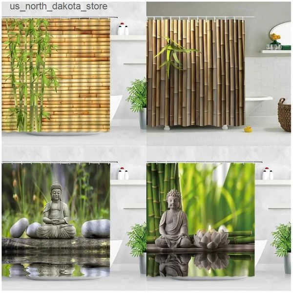 Shower Curtains Zen Green Bamboo Shower Curtains Stone Buddha Lotus Candles Asia Japan Spa Garden Landscape Bathroom Curtains Fabric Bathroo
