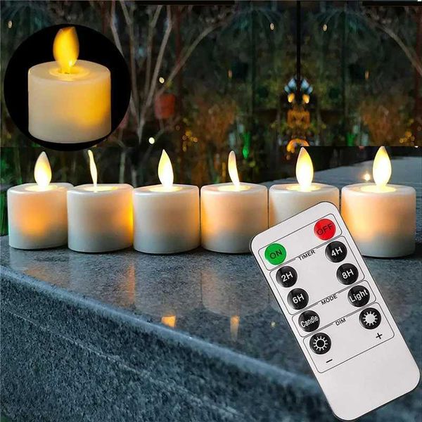 4 or 6 Flameless Moving Wick Candles With Remote Control Realistic Christmas Church Wedding Fake Electronic Candle LED Wedding Y240815