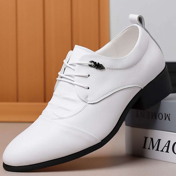 2023 Spring and Autumn Business Dress Invisible Heightening Lace up Pointed Leather White Dance Shoes Men&#039;s 2257