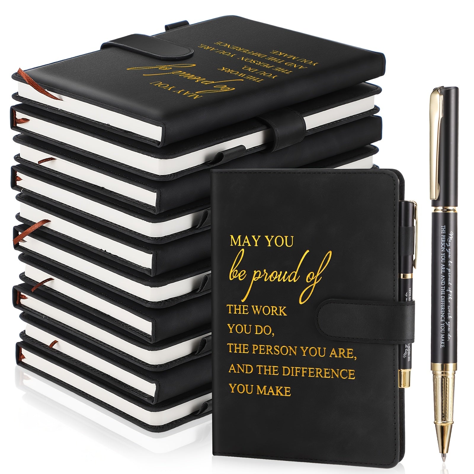 TEMU 20pcs Inspirational A5 Leather Journals With Pens - High Quality, Black With Golden Lettering " " - Appreciation Gifts For Coworkers, Nurses,