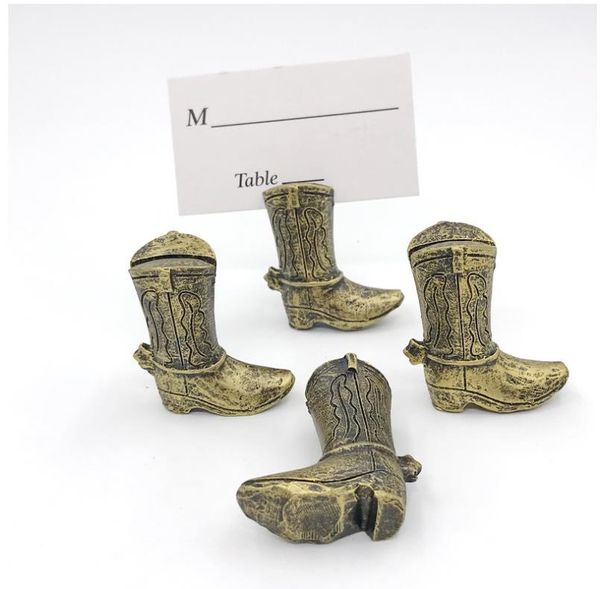 100pcs Rustic Event Party Supplies Vintage Golden Cowboy Boot Place Card Holder Wedding&Bridal Shower Favors Photo Name Cards Holders ni228