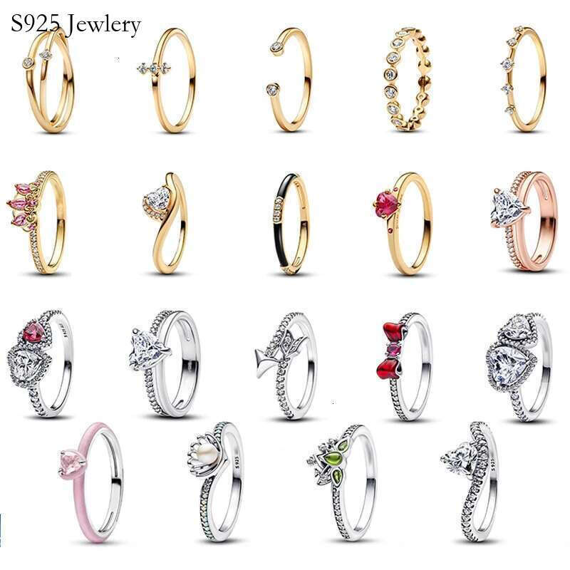 925 Sterling silver New Sparkling Double Heart, Pink Bow Ring, Suitable For Women DIY Jewelry, Wedding, High quality Valentine&#039;s Day Gift Whole