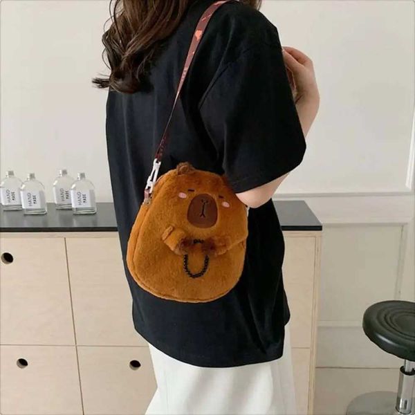Animal Capybara Plush Shoulder Bag Large Capaci Zipper Capybara Crossbody Bag Fashion Cotton Capybara HandbagXJ241219