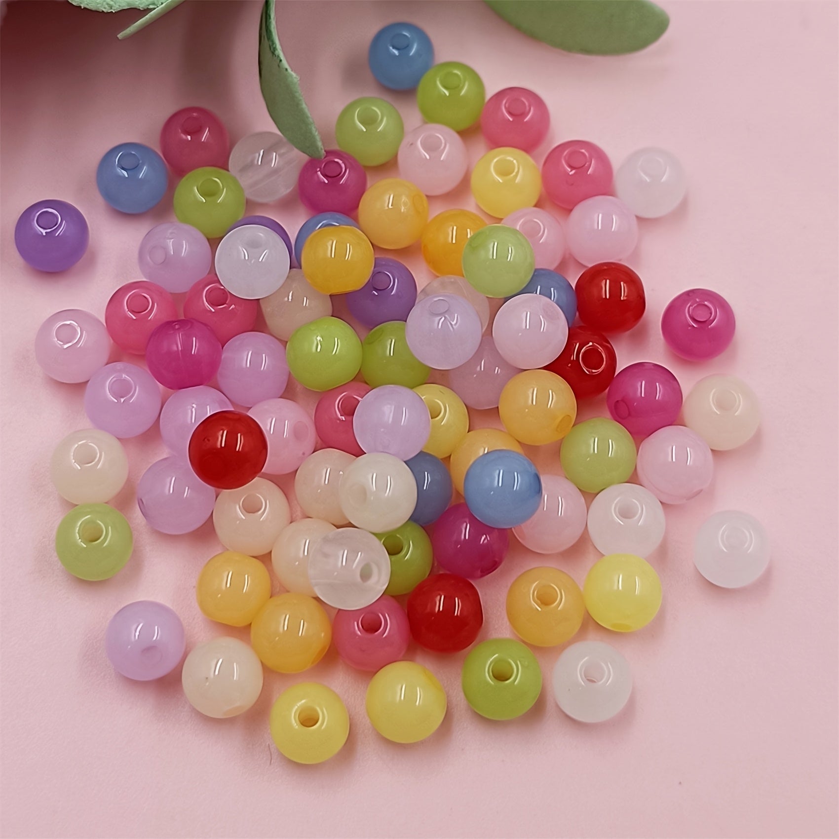TEMU 100pcs 6mm Vibrant Pastel Jelly Glossy Acrylic Round Loose Beads - Jewelry Making Essentials For Diy Necklace, Bracelet, Cellphone Chain, Beaded