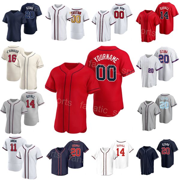 Baseball 11 Orlando Arcia Jersey 14 Sam Hilliard 17 Kevin Pillar 16 Travis dArnaud 18 Vaughn Grissom 20 Marcell Ozuna Flexbase Red White Nav
