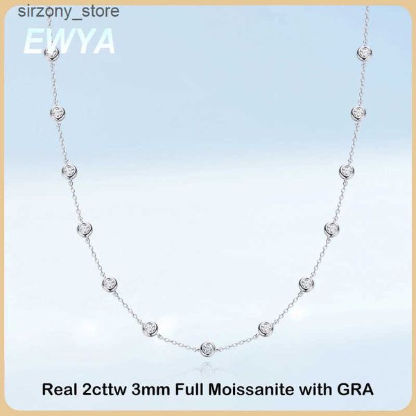 Strands EWYA Bubble 3mm 2cttw D Color All Mo Silica Womens Tennis Necklace S925 Silver Diamond Mens Necklace J241210