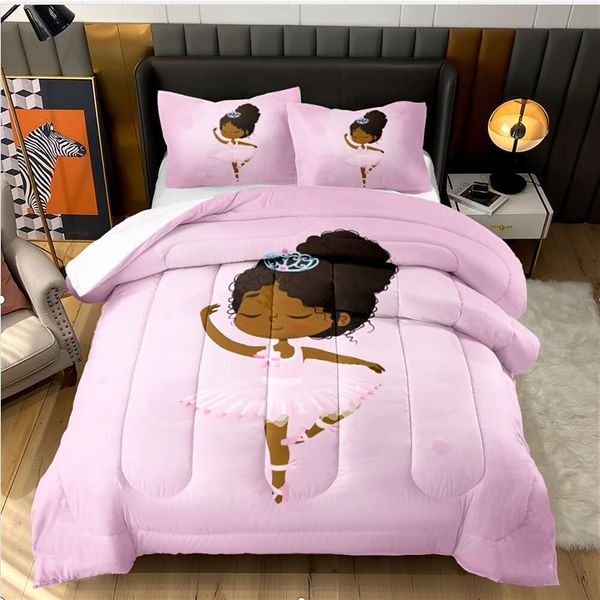 Duvet Cover 3pcs Fashion Set (1*Comforter + 2*Pillowcase, Without Core), Ballet Black Little Girl Print Bedding Set, Soft Comfortable And Sk