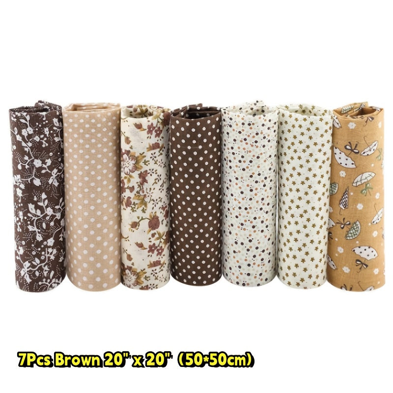 TEMU 7pcs 20"x20" Cotton Squares Craft Fabric Bundle - 7 Unique Patterns (polka Dots, Floral, Gingham) For Sewing, Quilting, Scrapbooking | Soft