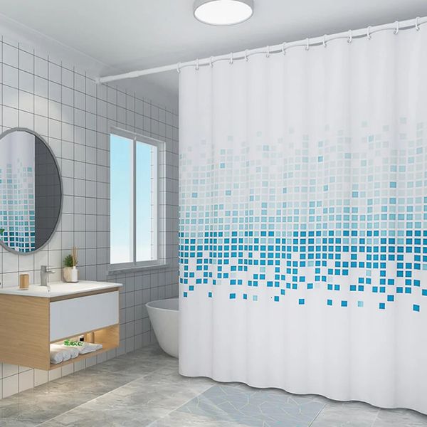 Blue Mosaic Polyester Curtain Waterproof Shower Curtain Suitable for Bathroom Bathtub Shower Curtain 250116