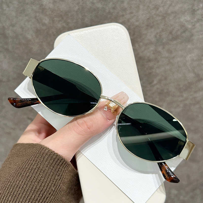 10A Top Quality Oval For Women 40235 Metal Mirror Legs Green Lens Designer Sunglasses Retro Small Round Frame With Box