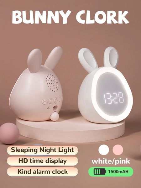 Kids Cute Rabbit Alarm Clock With Night Light Stepless Dimming Led Digital For Boys Girls 250120