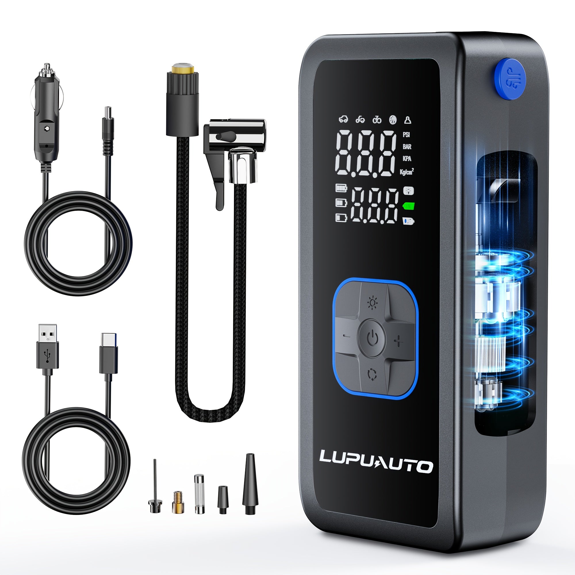 TEMU Tire Inflator Portable Air Compressor, 150psi 3x Fast Portable Tire Air Pump With Digital Pressure Gauge, Tire Inflator With Led Light For Car,